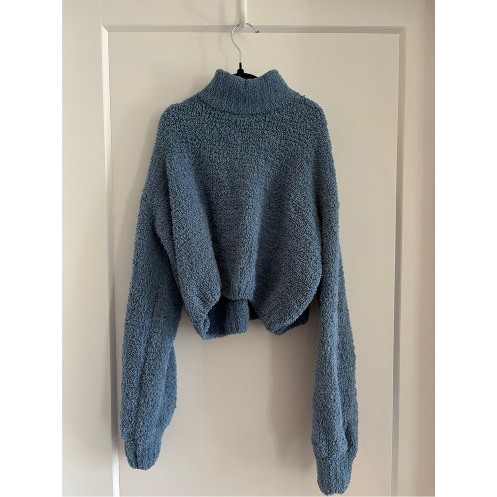 superdown Dusty Blue Mock Neck Sherpa Pullover